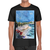 Scott Kish men's black t-shirt with Caribbean painting