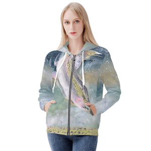 Womens Heavy Fishing Zip Hoodie - Rainbow Trout