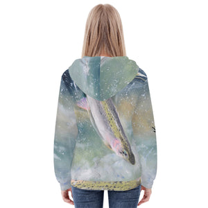 Womens Heavy Fishing Zip Hoodie - Rainbow Trout