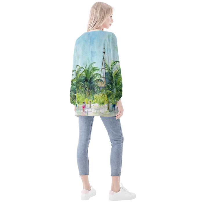 Sanibel Island Lighthouse Beach Long Sleeve Blouse