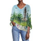 Sanibel Island Lighthouse Beach Long Sleeve Blouse