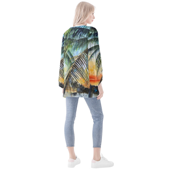 Sunset Palms Long Sleeve Blouse