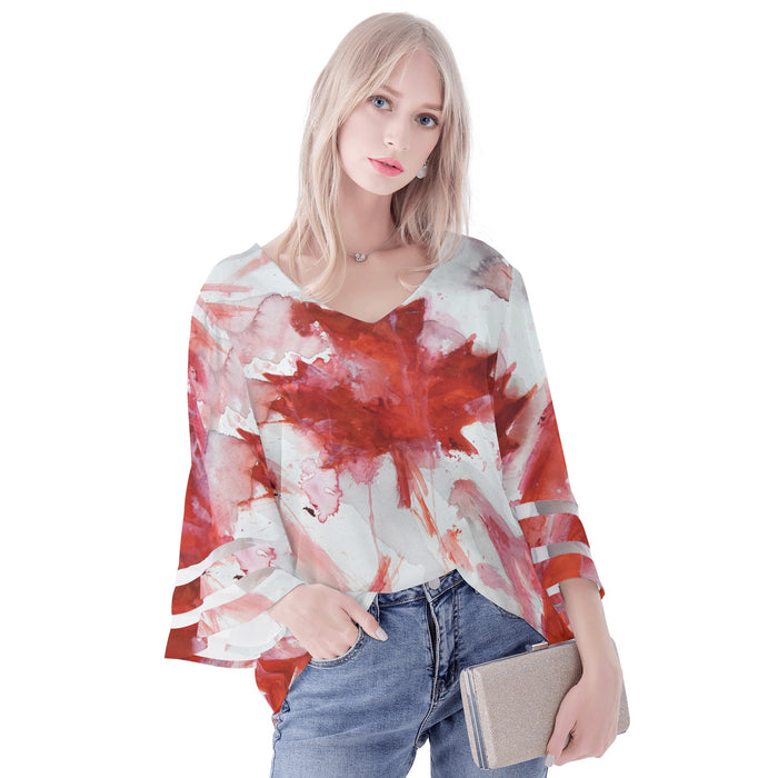 Canadian Flag Puff Sleeve Blouse