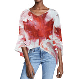 Canadian Flag Puff Sleeve Blouse