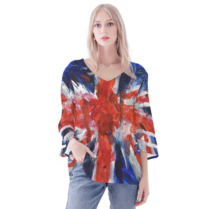 Union Jack Flag Puff Sleeve Blouse