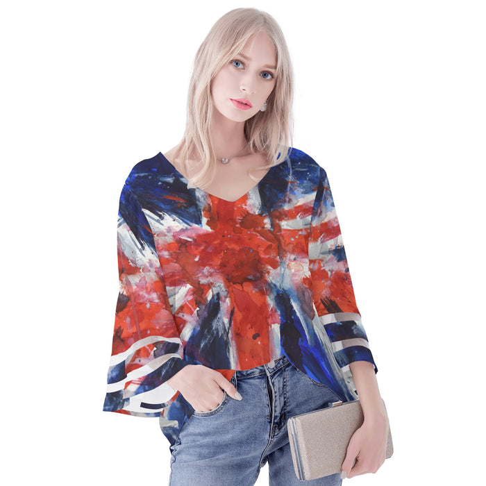 Union Jack Flag Puff Sleeve Blouse