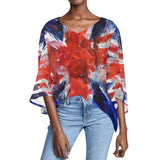 Union Jack Flag Puff Sleeve Blouse