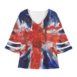 Union Jack Flag Puff Sleeve Blouse