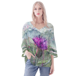 Scottish Thistle Puff Sleeve Blouse
