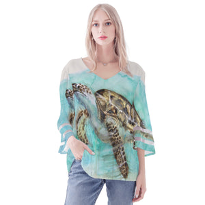 Sea Turtle Puff Sleeve Blouse