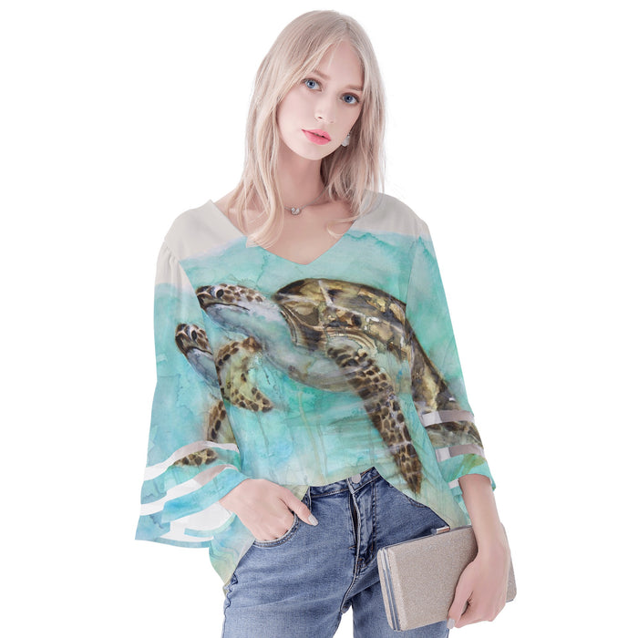 Sea Turtle Puff Sleeve Blouse