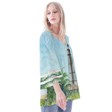 Sanibel Island Lighthouse Beach Puff Sleeve Blouse