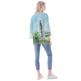 Sanibel Island Lighthouse Beach Puff Sleeve Blouse