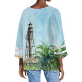 Sanibel Island Lighthouse Beach Puff Sleeve Blouse