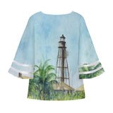Sanibel Island Lighthouse Beach Puff Sleeve Blouse