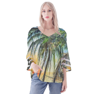 Sunset Palms Puff Sleeve Blouse