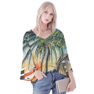 Sunset Palms Puff Sleeve Blouse