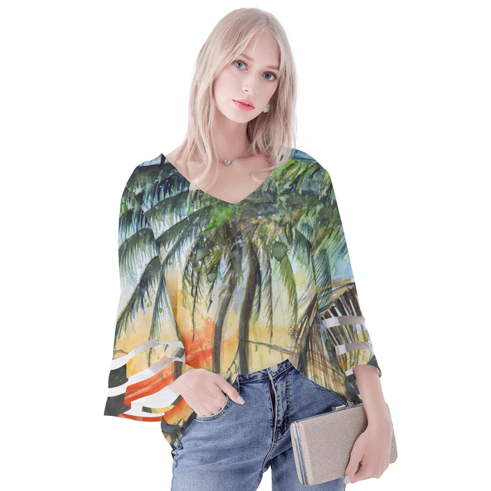 Sunset Palms Puff Sleeve Blouse