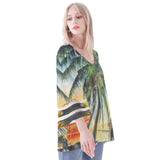 Sunset Palms Puff Sleeve Blouse