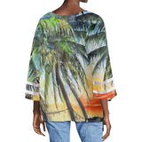 Sunset Palms Puff Sleeve Blouse